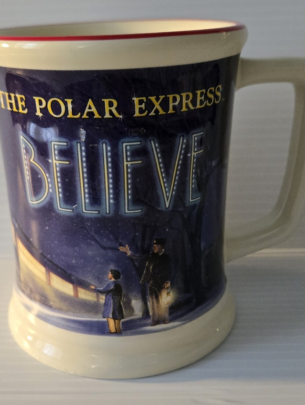 The Polar Express "Believe" Ceramic Mug - Navy Blue, Cream